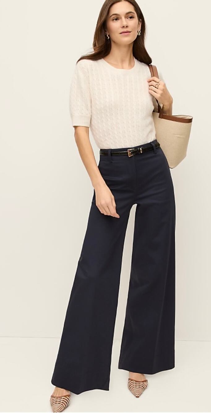 Ann Taylor Weekend Navy Blue Wide Leg Chino Pants Size 8 NWT